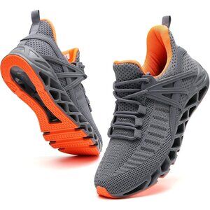 Women's Orange Gray Walking Running Non Slip Lace Up Athletic Sneakers Shoes